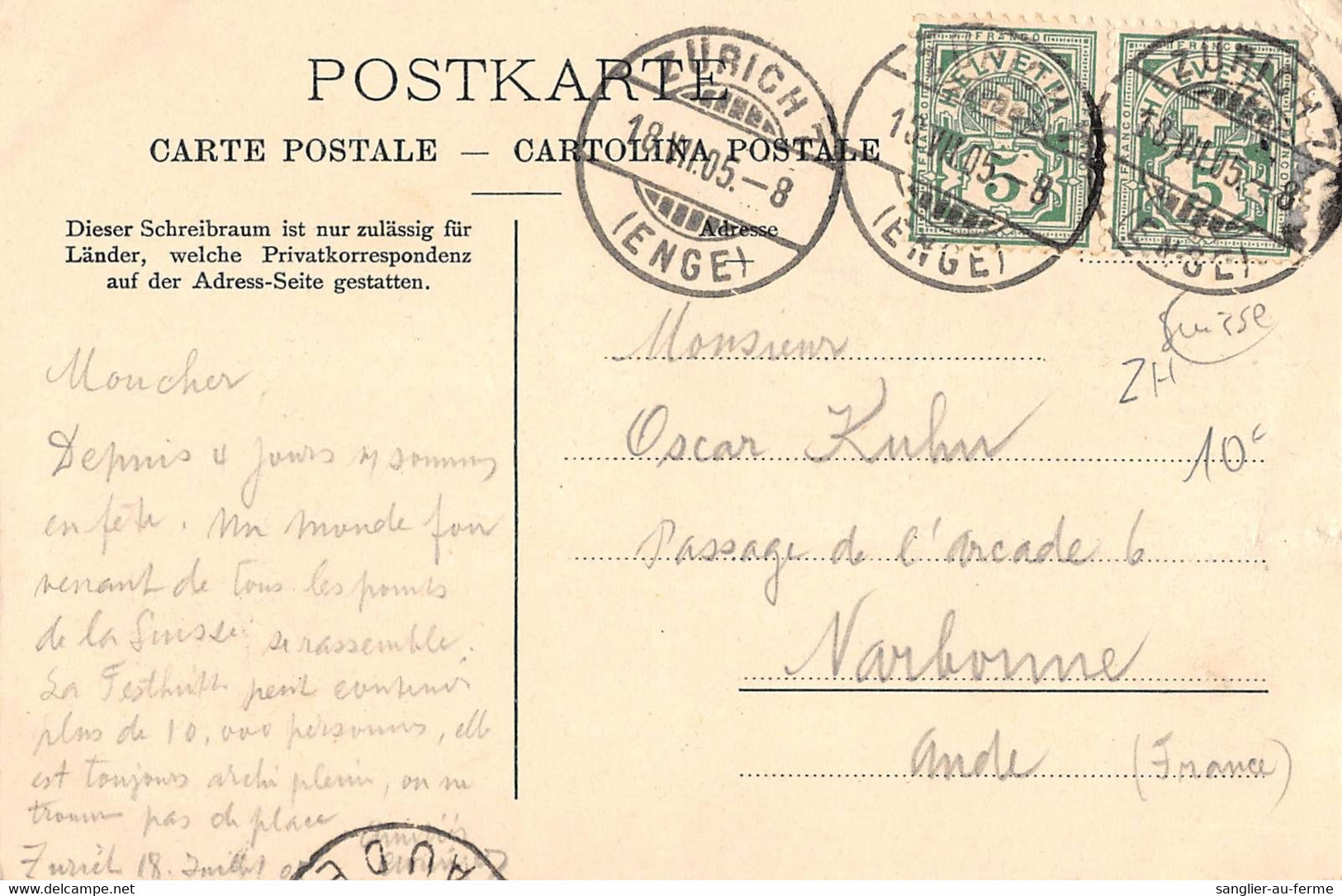 CPA SUISSE OFFICIELLE POSTKARTE EIDG SANGERFEST ZURICH 1905 - Zürich