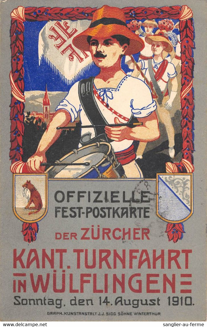 CPA SUISSE OFFIZIELLE FEST POSTKARTE DER ZURCHER IN WULFLINGEN 1910 - Autres & Non Classés