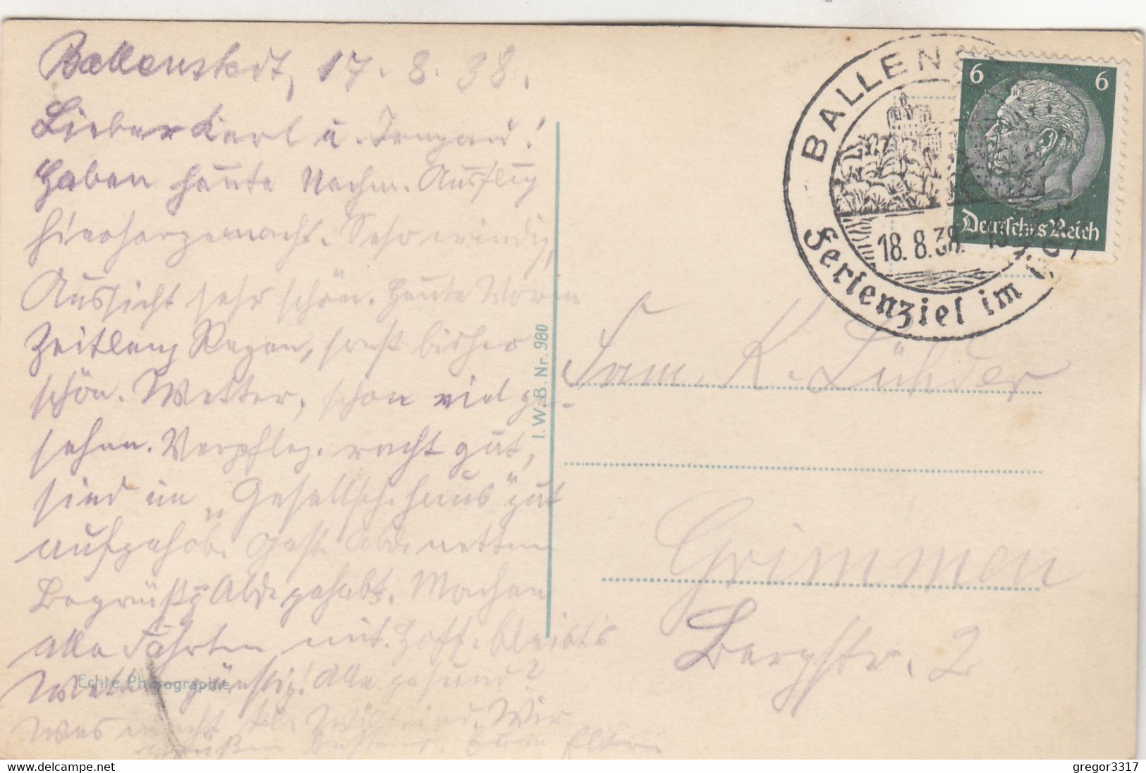 A8326) BALLENSTEDT A. Harz - Oestlicher GEGENSTEIN - Tolle Sehr Alte AK ! 18.8.1938 - Ballenstedt