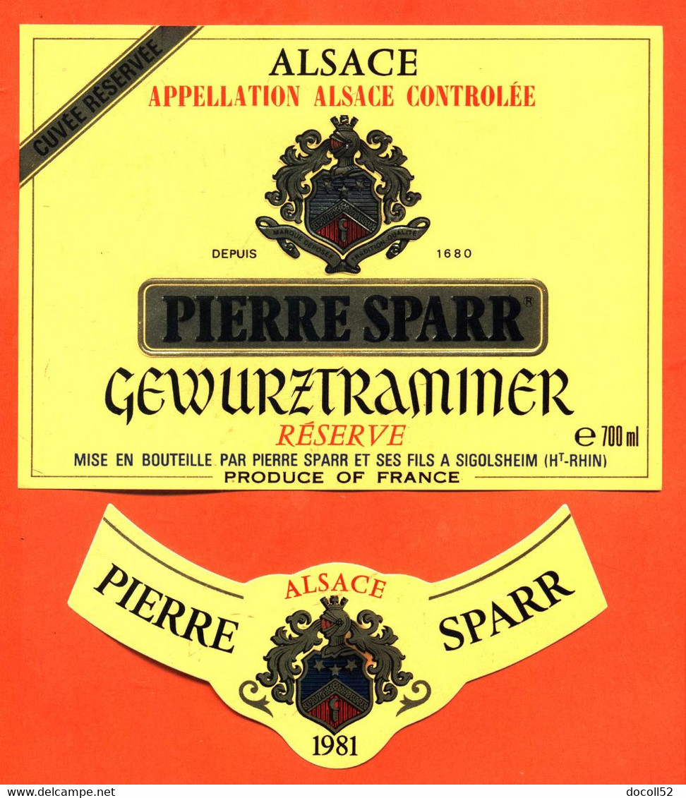 Etiquette + Collerette Ancienne Neuve De Vin D'alsace Gewurztraminer 1981 Pierre Sparr Et Ses Fils à Sigolsheim - 70 Cl - Gewürztraminer