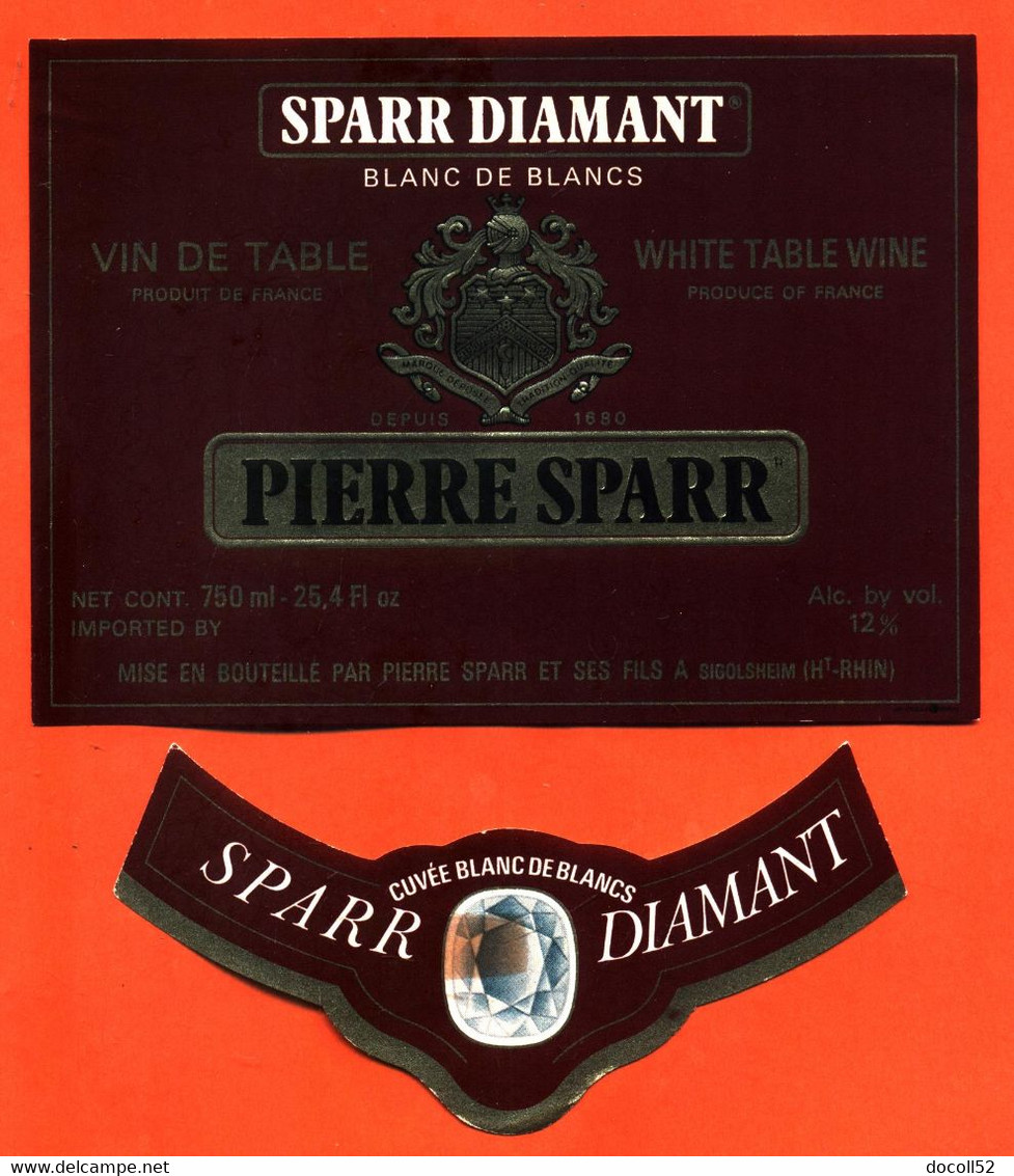 Etiquette + Collerette Ancienne Neuve De Vin De Table Blanc De Blancs Sparr Diamant  Pierre Sparr à Sigolsheim - 70 Cl - Riesling