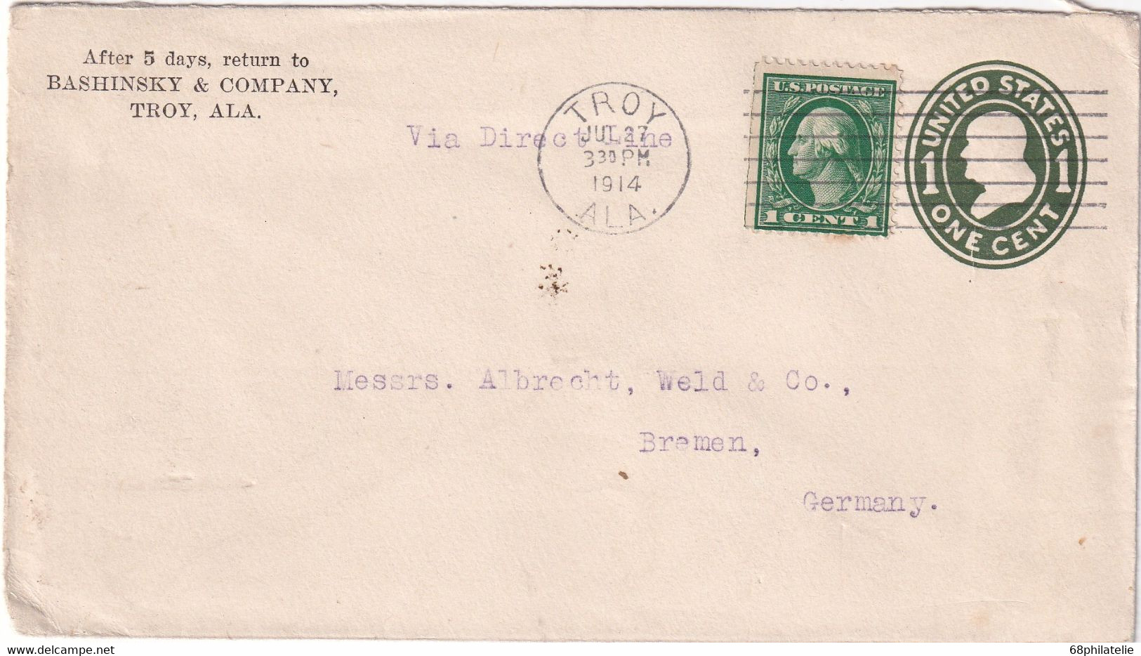 USA 1914  ENTIER POSTAL/GANZSACHE/POSTAL STATIONERY LETTRE DE TROY - 1901-20