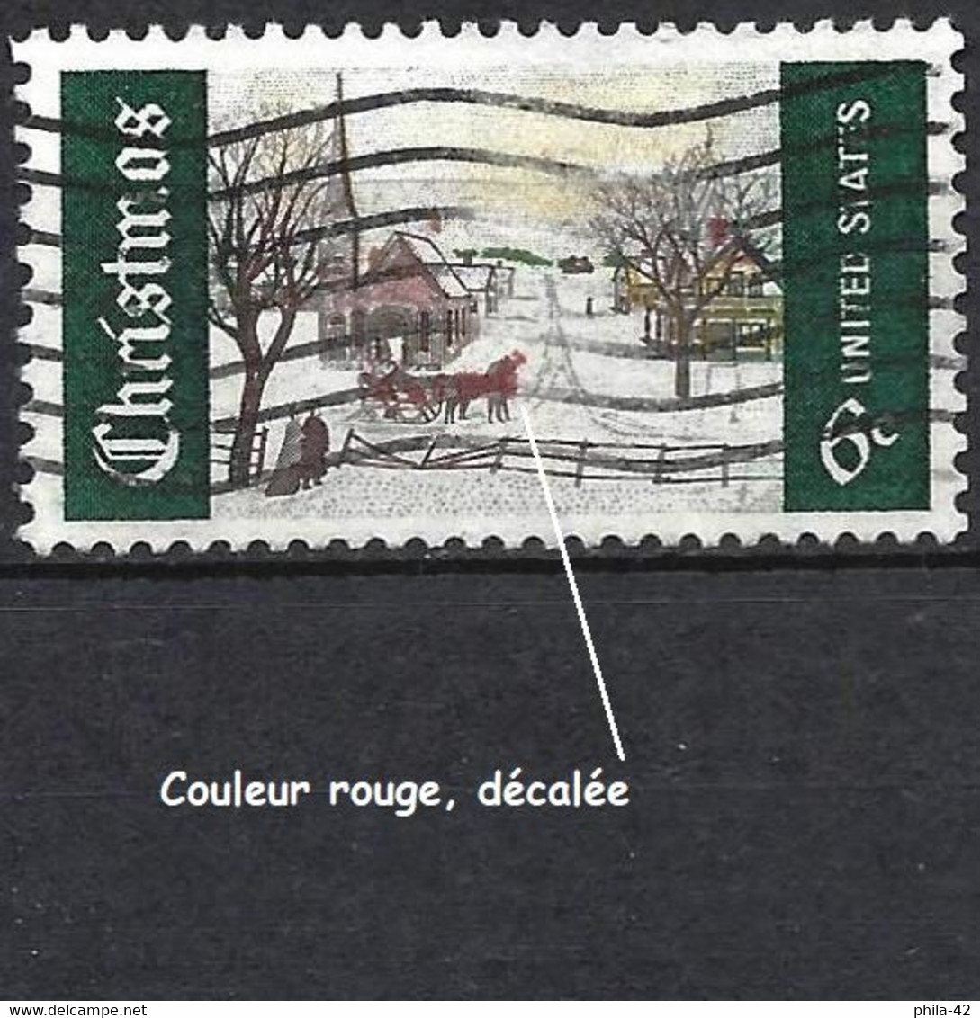 United States 1969 - Mi 995 - YT 887 ( Christmas : Snowy Landscape ) Red Color, Off-center Print - Varietà, Errori & Curiosità