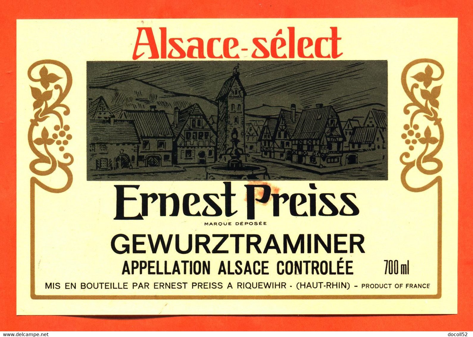 Etiquette Ancienne Neuve De Vin D'alsace Select Gewurztraminer Ernest Preiss à Riquewihr - 70 Cl - Gewurztraminer