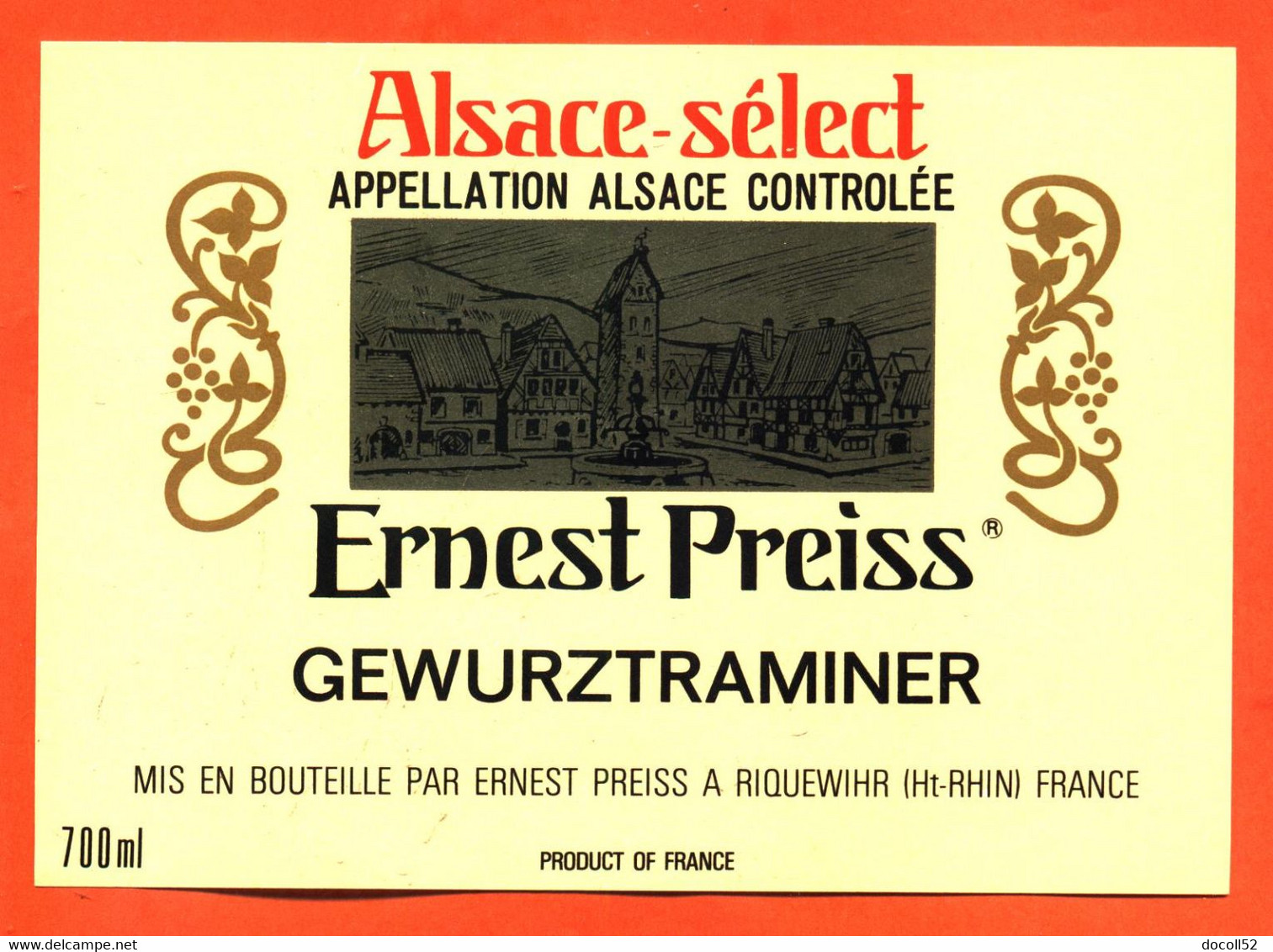 Etiquette Ancienne Neuve De Vin D'alsace Select Gewurztraminer Ernest Preiss à Riquewihr - 70 Cl - Gewurztraminer