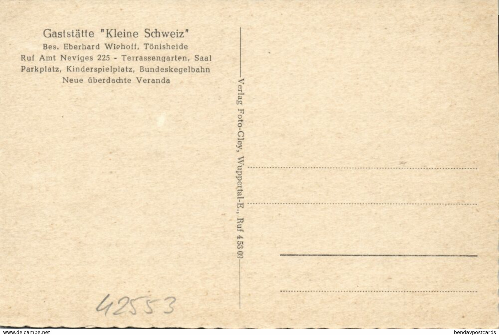 TÖNISHEIDE, Velbert, Gaststätte "Kleine Schweiz" (1960s) AK - Velbert