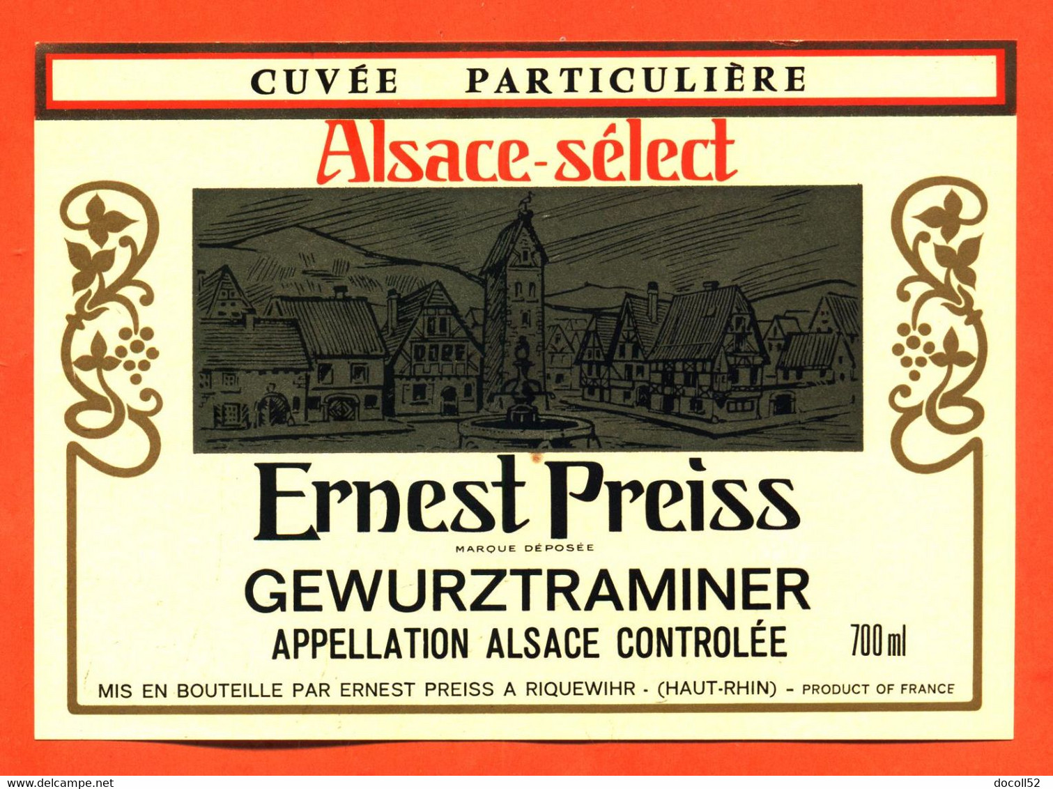 Etiquette Ancienne Neuve De Vin D'alsace Select Gewurztraminer Cuvée Particulière Ernest Preiss à Riquewihr - 70 Cl - Gewurztraminer