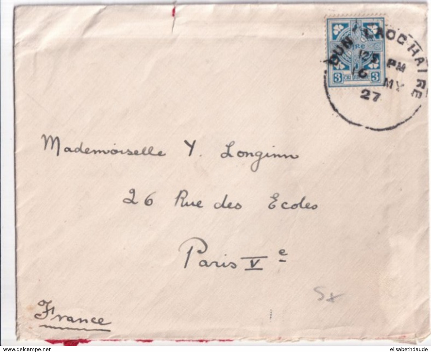 1927 - IRLANDE / EIRE - ENVELOPPE De DUN LAOCHAIRE => PARIS - Brieven En Documenten