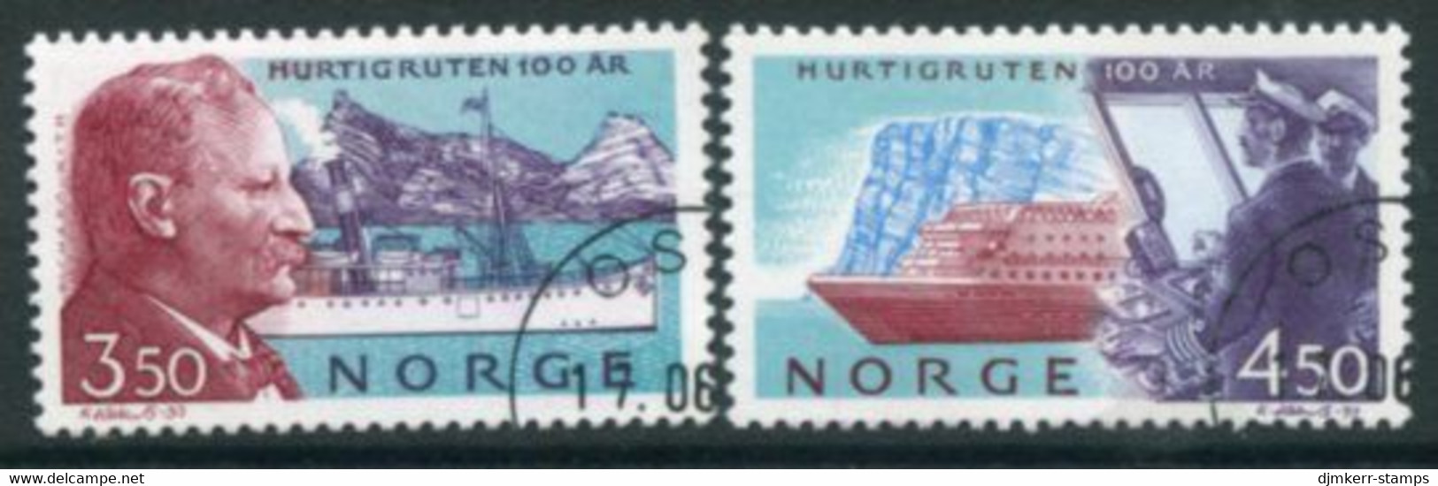 NORWAY 1993 Centenary Of Hurtigruten Shipping Lines Used   Michel 1127-28 - Gebraucht