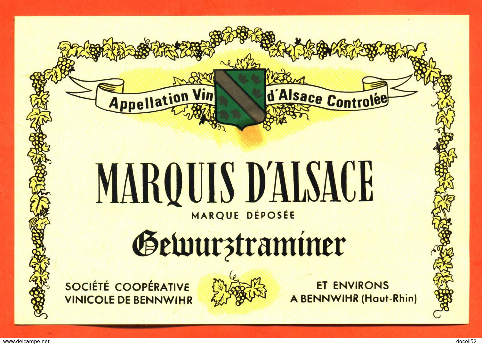 Etiquette Neuve De Vin D'alsace Marquis D'alsace Gewurztraminer Coopérative Vinicole De Bennwihr - Gewurztraminer