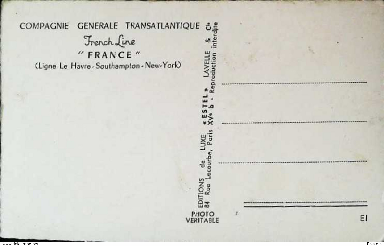 ►  NEW YORK - Paquebot FRANCE De La " French Line " - Transportes