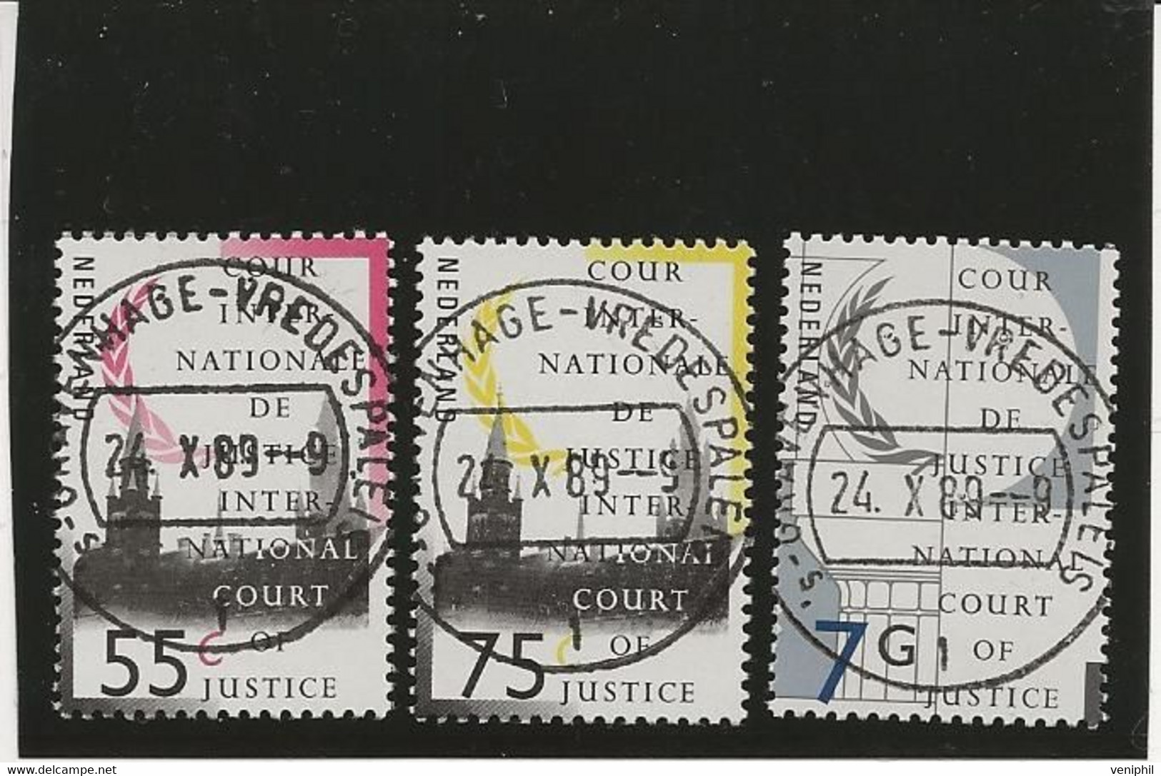 PAYS BAS -TIMBRES SERVICE - COUR INTERNATIONALE DE JUSTICE DE LA HAYE- N° 43 A 45 OBLITERE -ANNEE 1989 - Dienstzegels