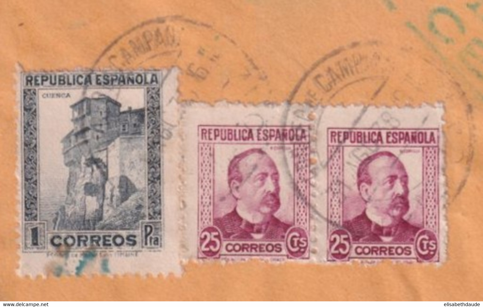 1936 - ESPAGNE - RARE ENVELOPPE Avec CENSURE De POSTE DE CAMPAGNE ! FORTIFICATIONS 25 B.O.F BASE 8.C.C.10 => TOULOUSE - Marques De Censures Républicaines