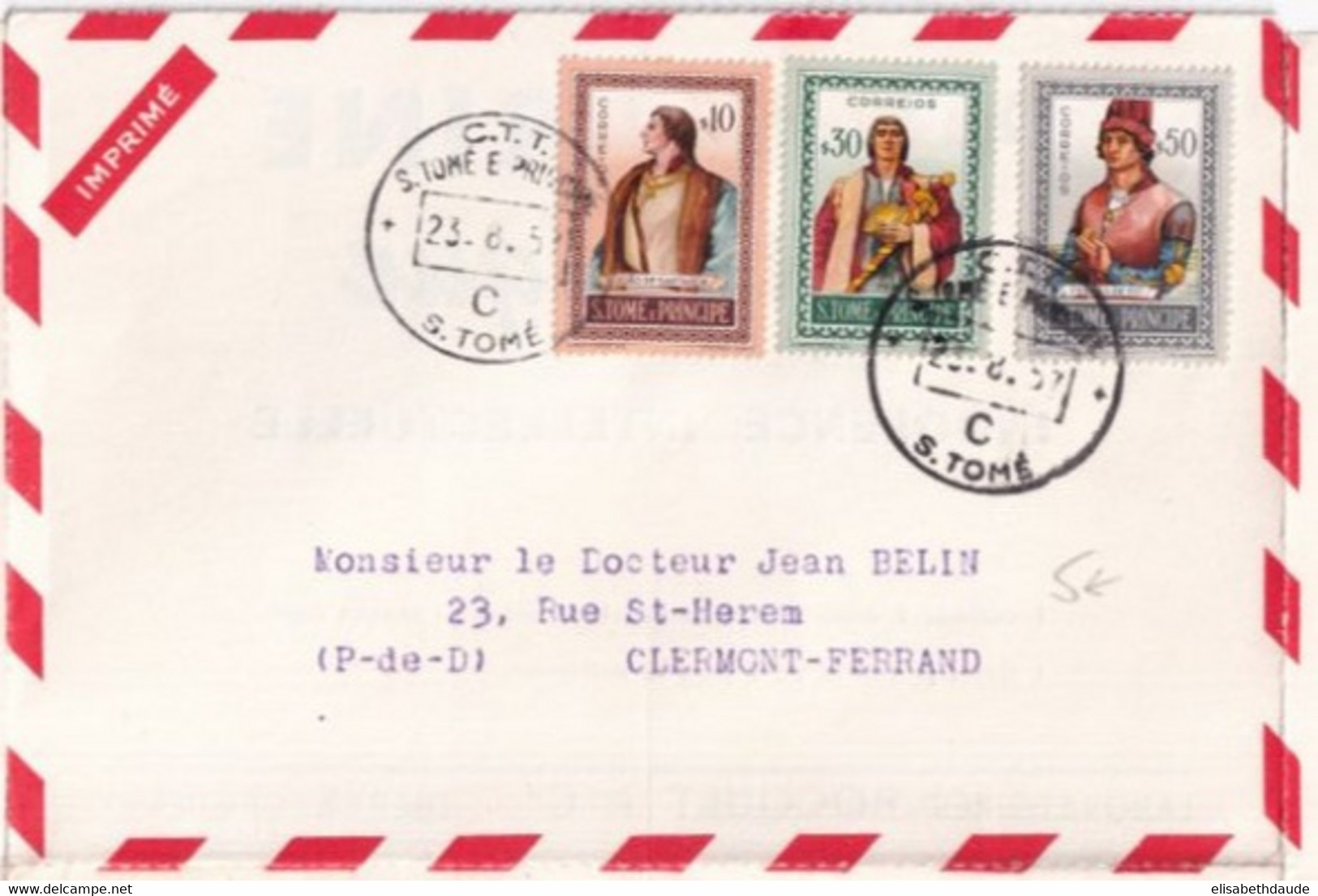 1957 - S.TOME / PORTUGAL - LETTRE IMPRIME MEDICAL PUB => CLERMONT-FERRAND - St. Thomas & Prince