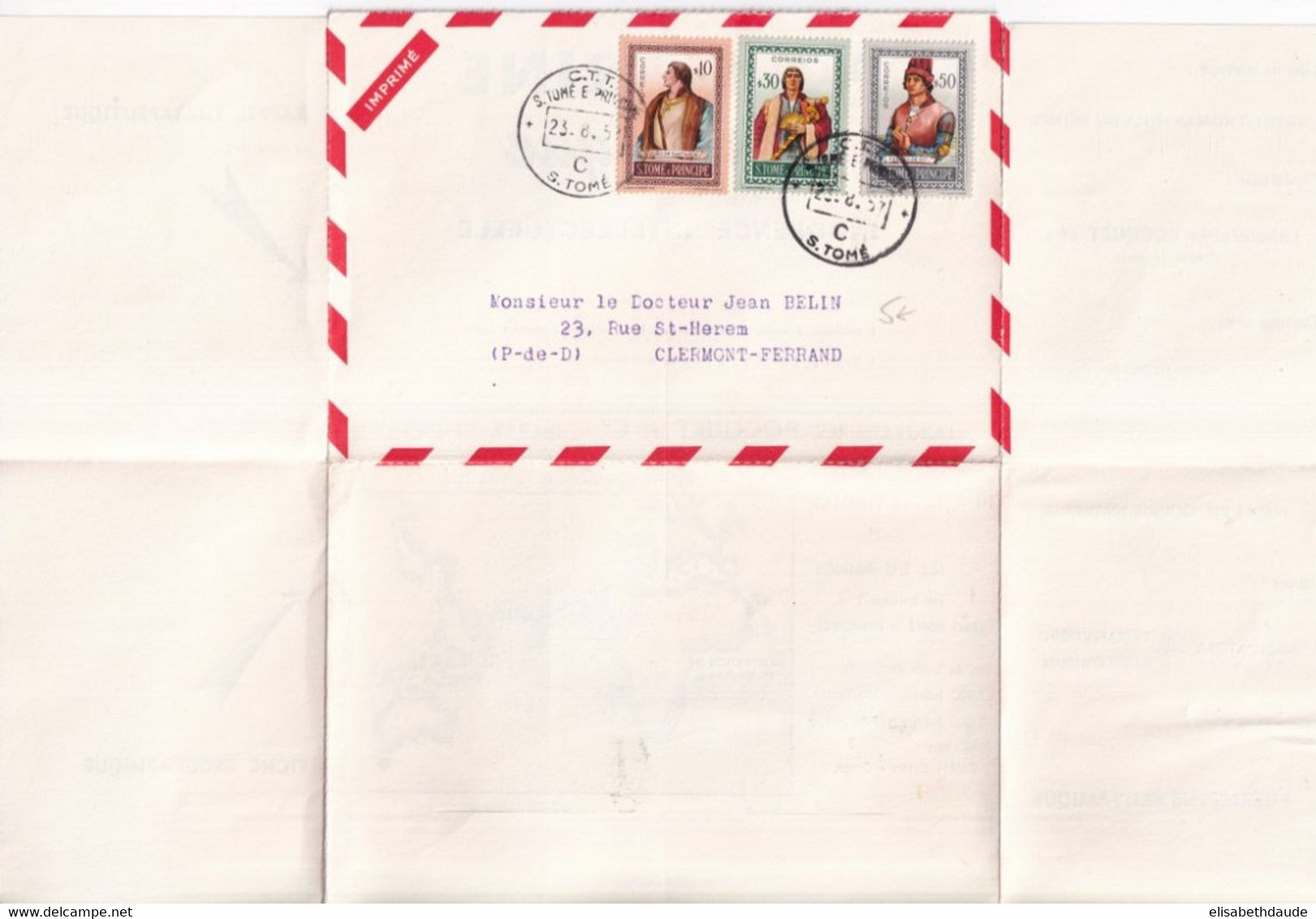 1957 - S.TOME / PORTUGAL - LETTRE IMPRIME MEDICAL PUB => CLERMONT-FERRAND - St. Thomas & Prince