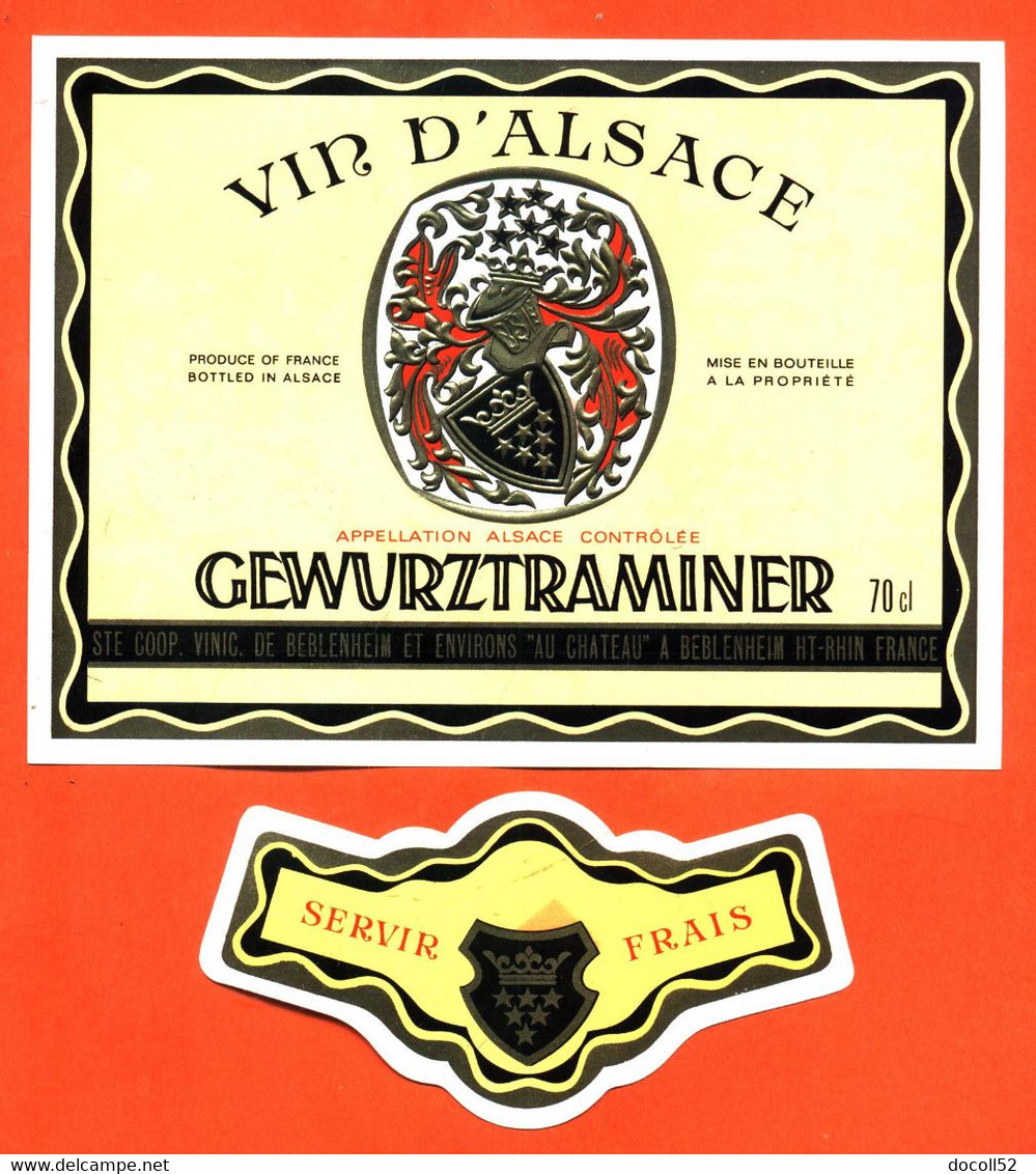 Etiquette + Collerette Ancienne Neuve De Vin D'alsace Gewurztraminer Société Au Chateau à Beblenheim - 70 Cl - Gewurztraminer