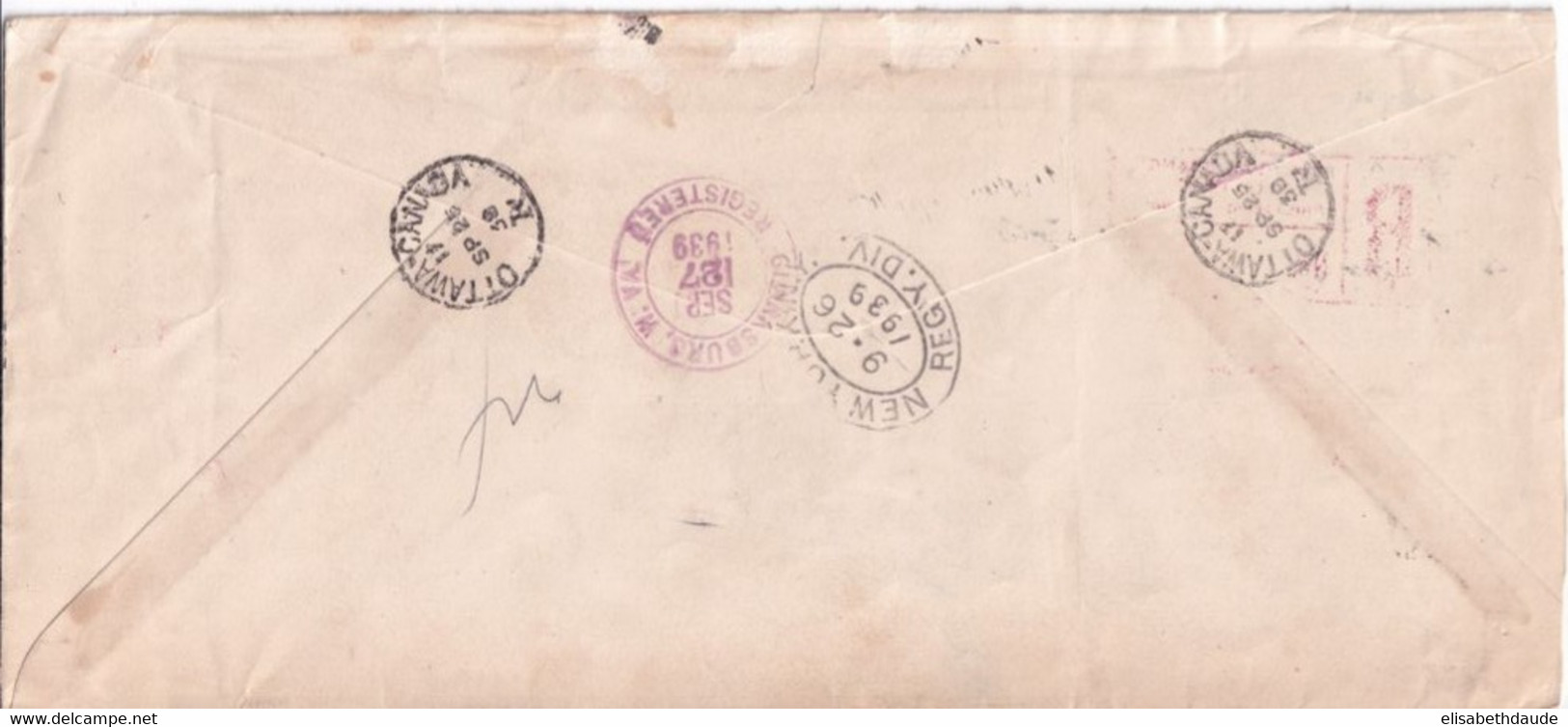 1939 - CANADA - ENVELOPPE GF O.H.M.S RECOMMANDEE De OTTAWA => CLARKSBURG (WEST VIRGINIA - USA) - Covers & Documents