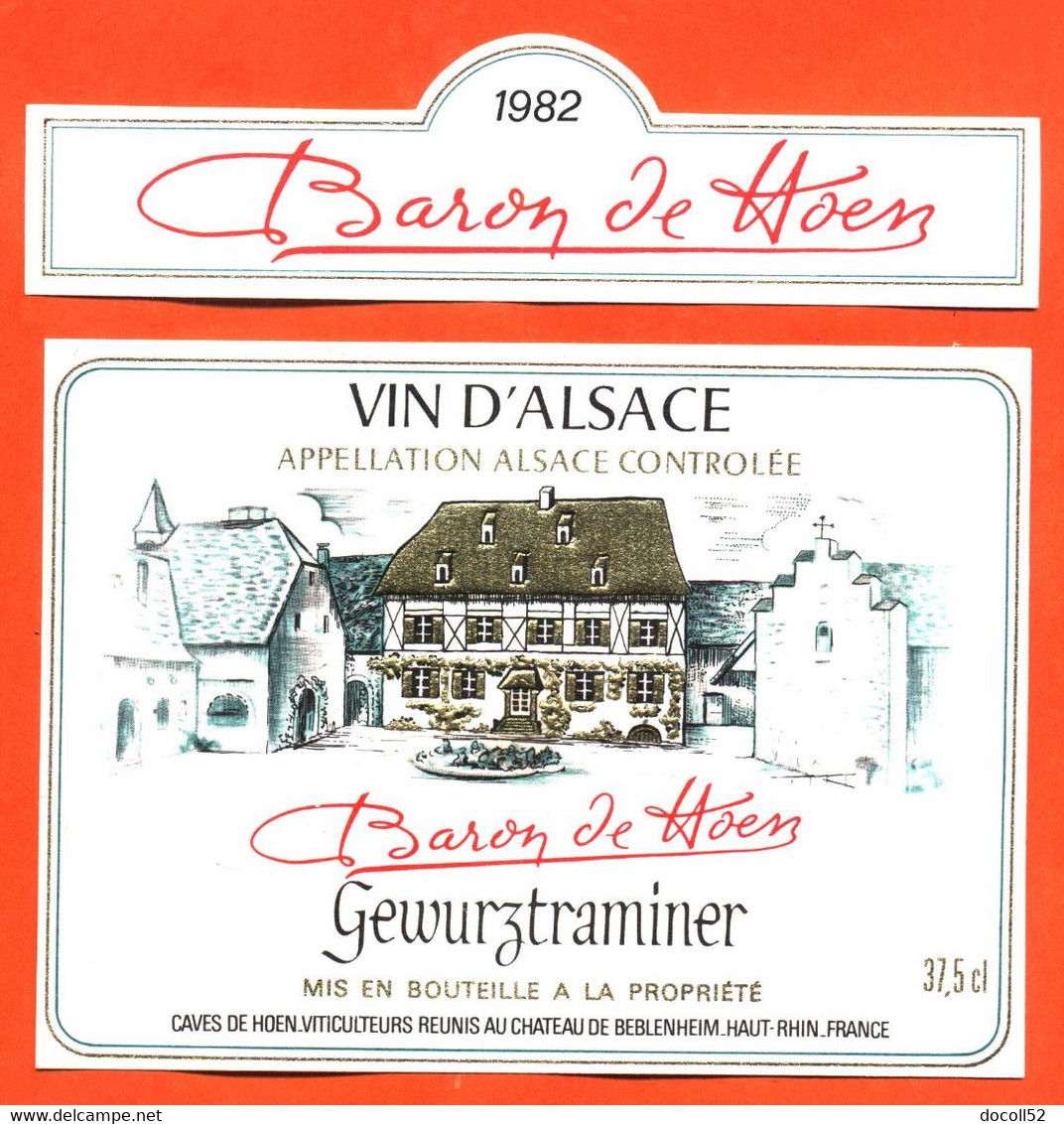 Etiquette + Collerette Ancienne Neuve De Vin D'alsace Gewurztraminer Baron De Hoen 1982 Caves à Beblenheim  37,5 Cl - Gewurztraminer