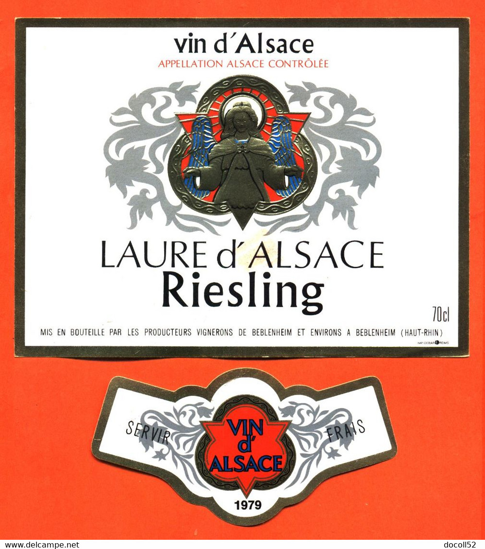 Etiquette + Collerette Ancienne Neuve De Vin D'alsace Laure D'alsace Riesling 1979 Caves à Beblenheim  70 Cl - Riesling