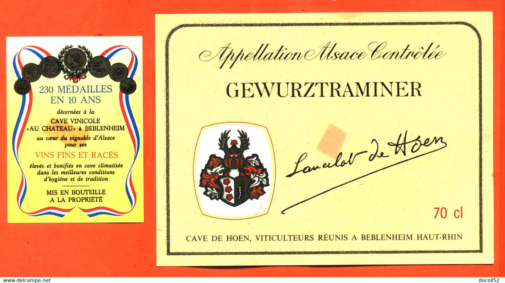 Etiquette + Etiq De Dos Neuve De Vin D'alsace Gewurztraminer Cuvée Lancelot De Hoen Caves à Beblenheim  70 Cl - Gewürztraminer