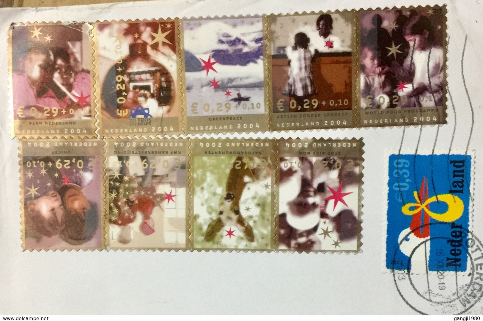 NETHERLANDS 2021, USED AIRMAIL COVER TO INDIA 10 STAMPS USED 2004, SELF ADHESIVE 8 STAMPS WITHOUT ROTTERDAM CANCELLATION - Storia Postale