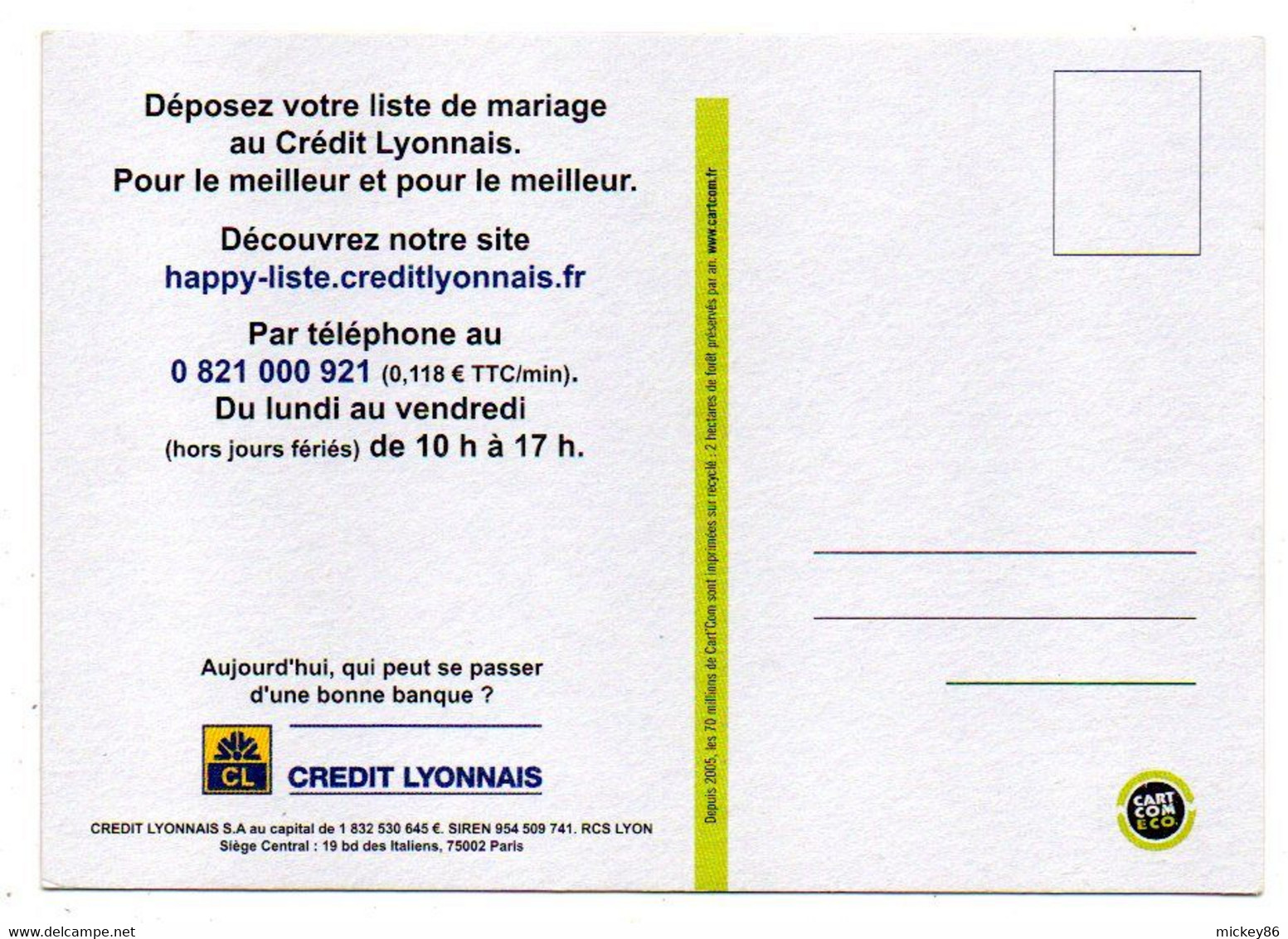 Illustrateur  KP -- " L'Amour C'est Un Baiser Qui Dure Toujours " Carte Publicitaire Banque  Crédit Lyonnais...à Saisir - Ledogar