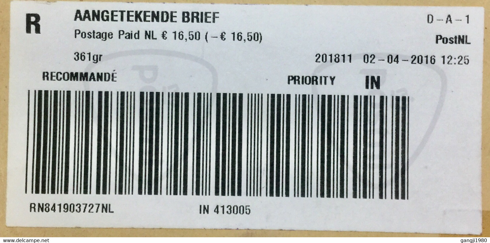 NEDERLAND 2016, REGISTERED VIGNETTE CUSTOME DECLARATION AIRMAIL LABEL 16.50€ STAMPS USED COVER TO INDIA, LEIDERDORP - Lettres & Documents