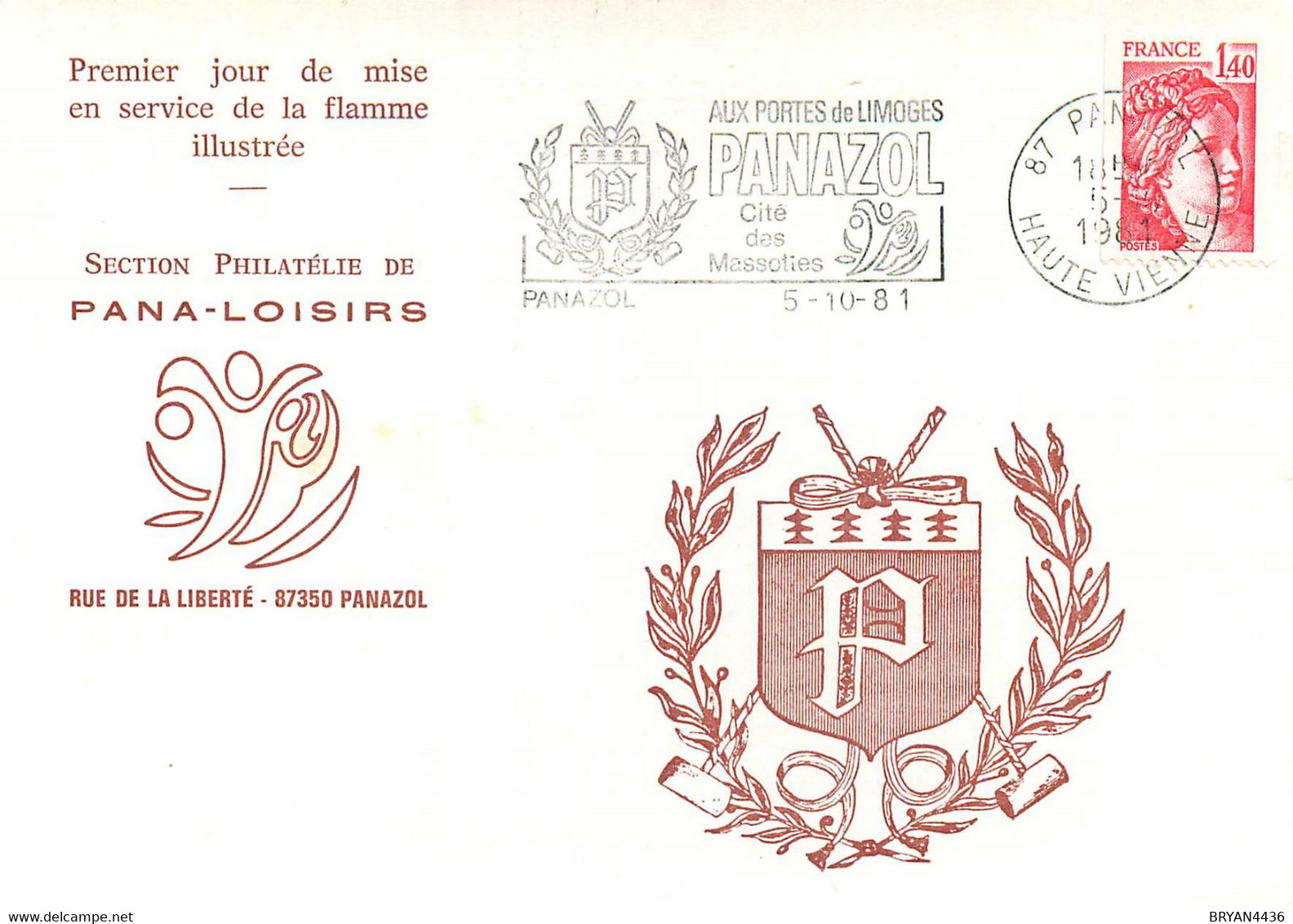 87 - PANAZOL - ARMOIRIES De La VILLE & FLMMA ILLUSTREE Premier Jour De Mise En Circulation - 1981 - CP - TRES BON ETAT - Panazol