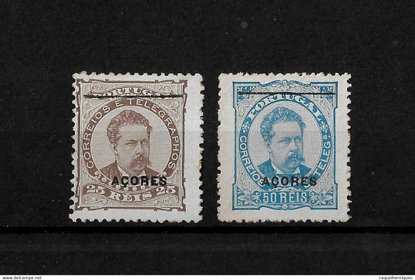 PORTUGAL AÇORES - D.LUIS I FRENTE REPRINT C/TRAÇO 1885 MH (STB14-133) - Proeven & Herdrukken