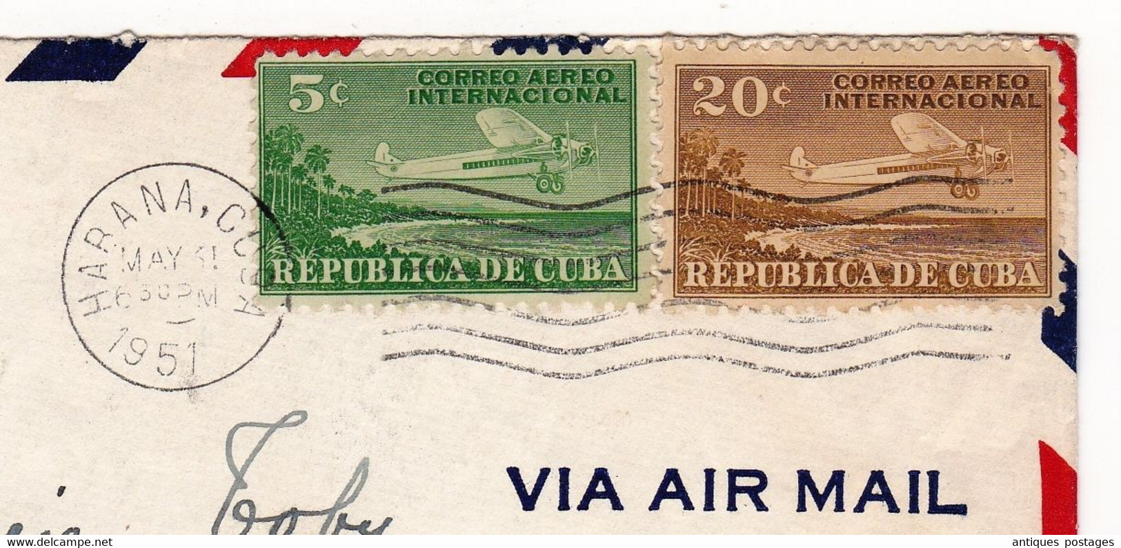 Lettre 1851 Habana Republica De Cuba La Havane Poste Aérienne Correo Aero Bruxelles Belgique Toby - Luftpost