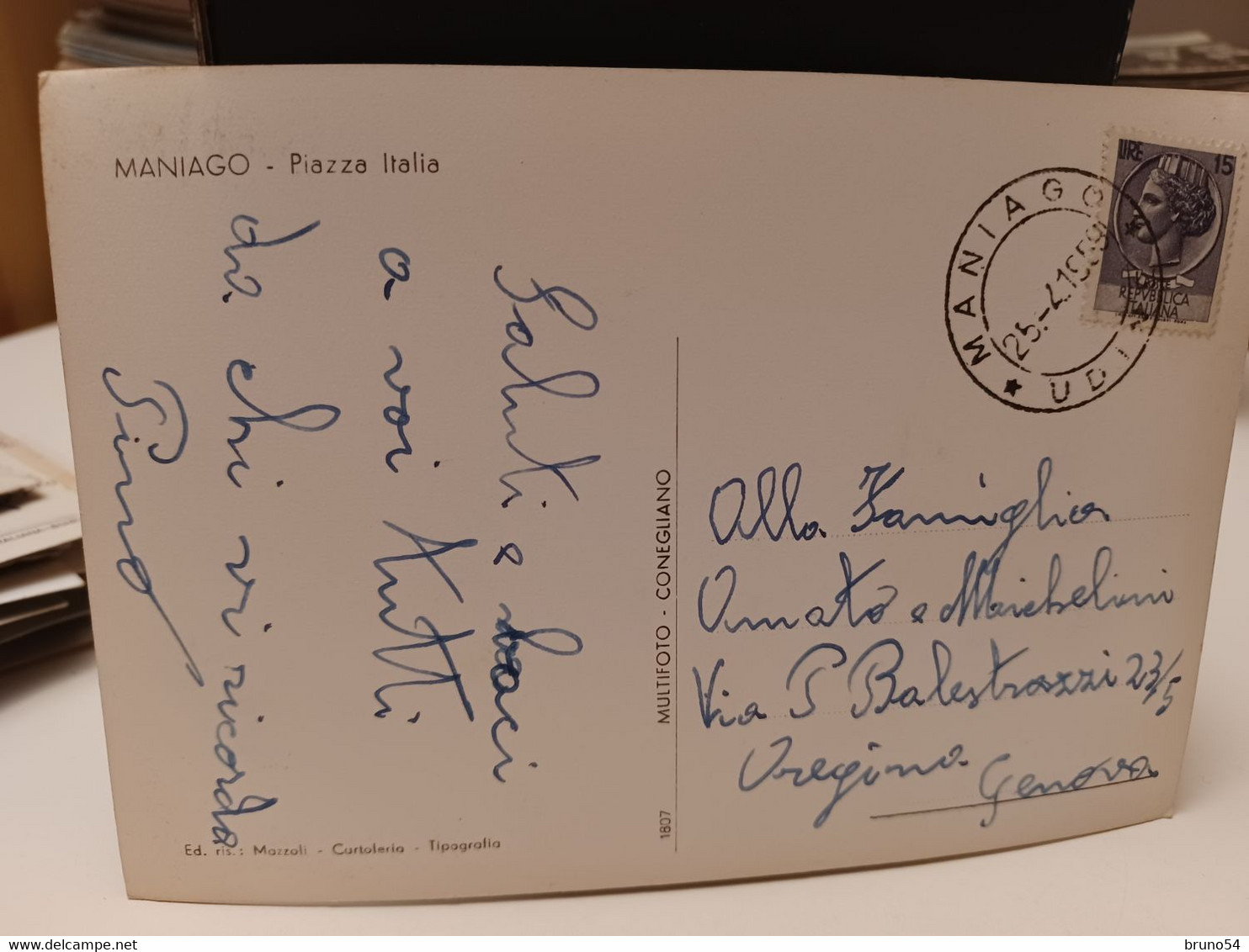 Cartolina Maniago Prov Pordenone   Piazza Italia 1959 - Pordenone