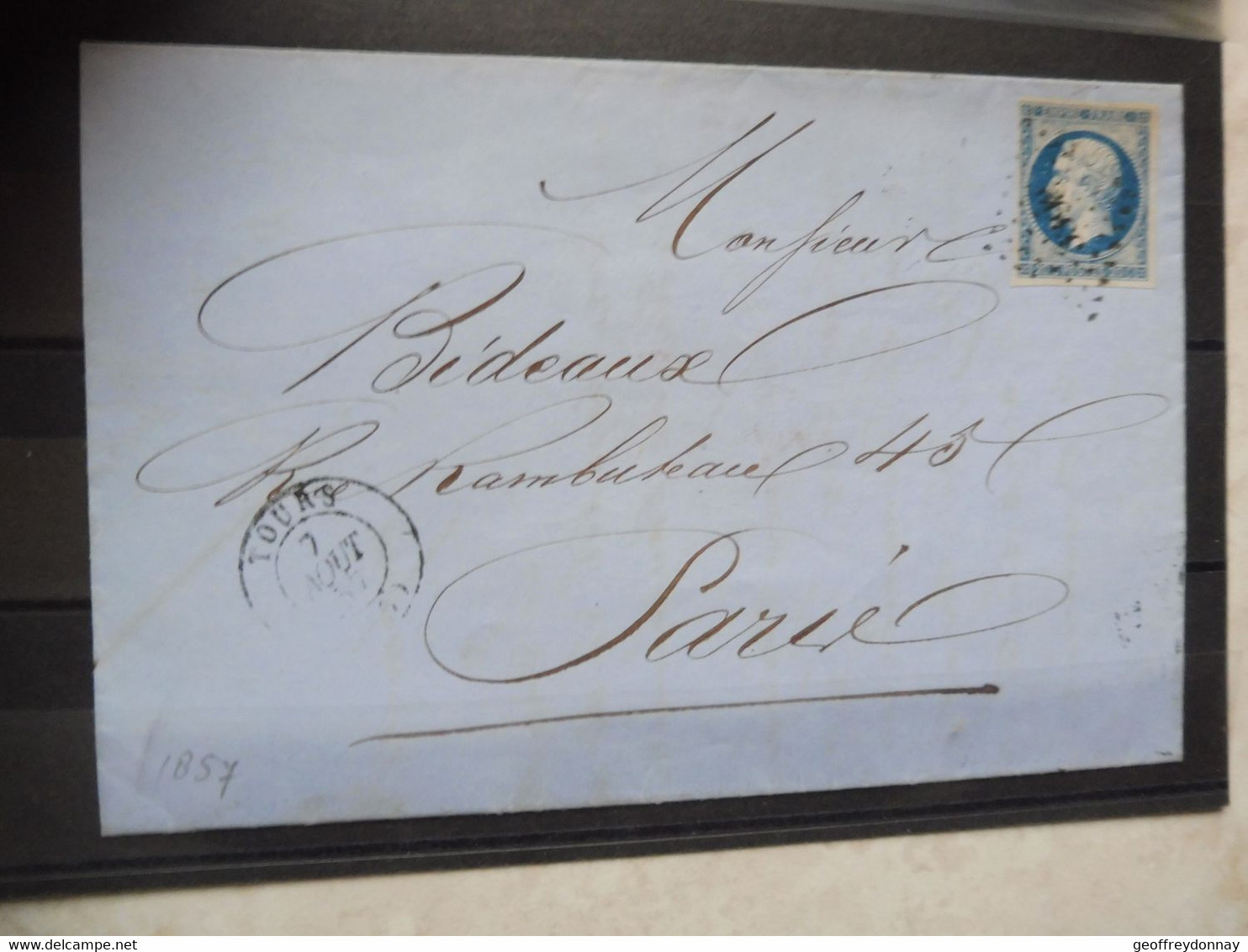 Timbre France  14 A C Empire Lettre Paris Tours Bonneterie  Parfait Etat - Napoléon III