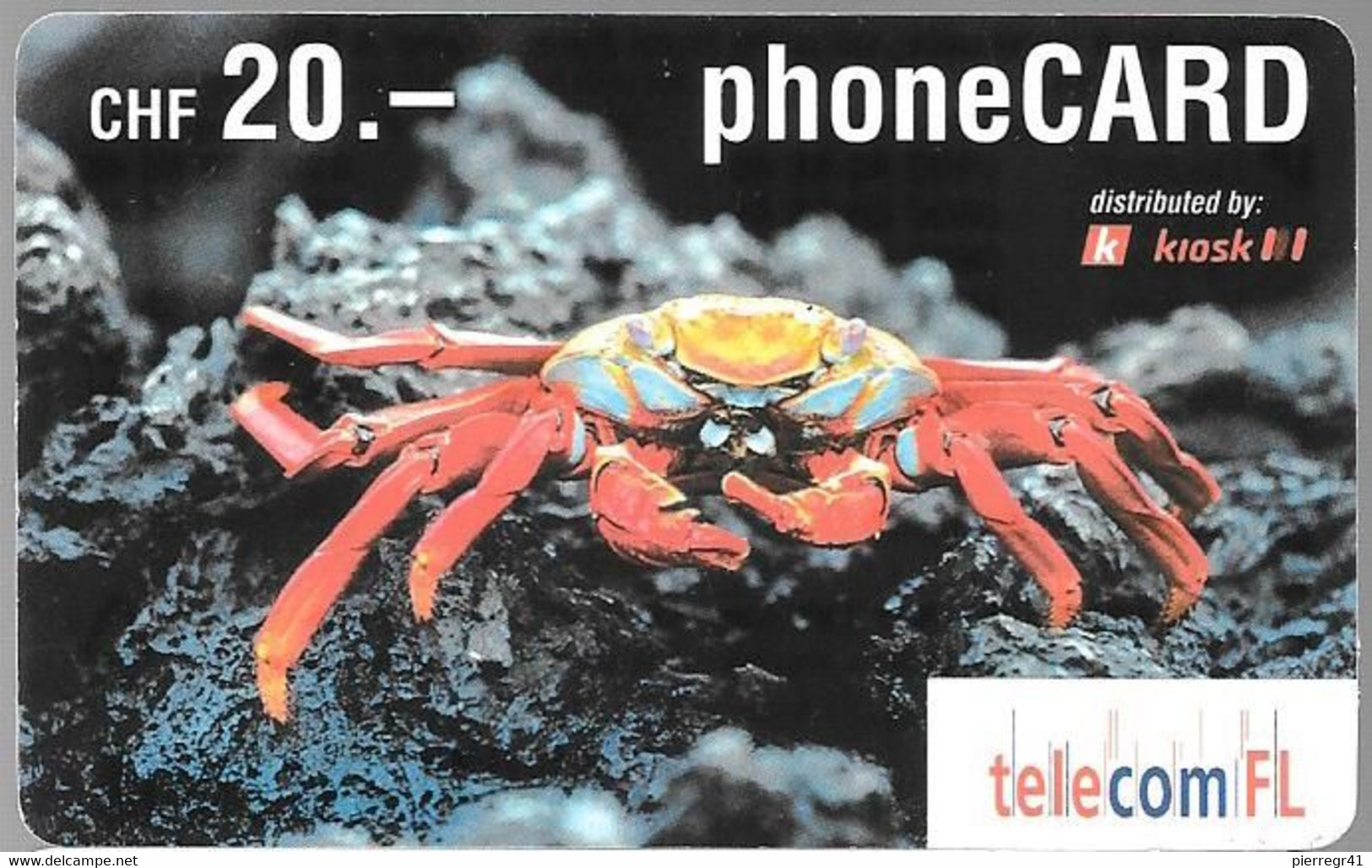 CARTE-PREPAYEE-CH-20CHF-TELECOM FL-CRABE-Exp 10/2003-Plastic Epais Glacé-GRATTE- TBE - Poissons