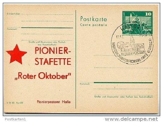 Sost. Pionierpostamt Auf DDR P79-6-76 C33 Postkarte PRIVATER ZUDRUCK Pionierstafette Halle  1976 - Cartes Postales Privées - Oblitérées