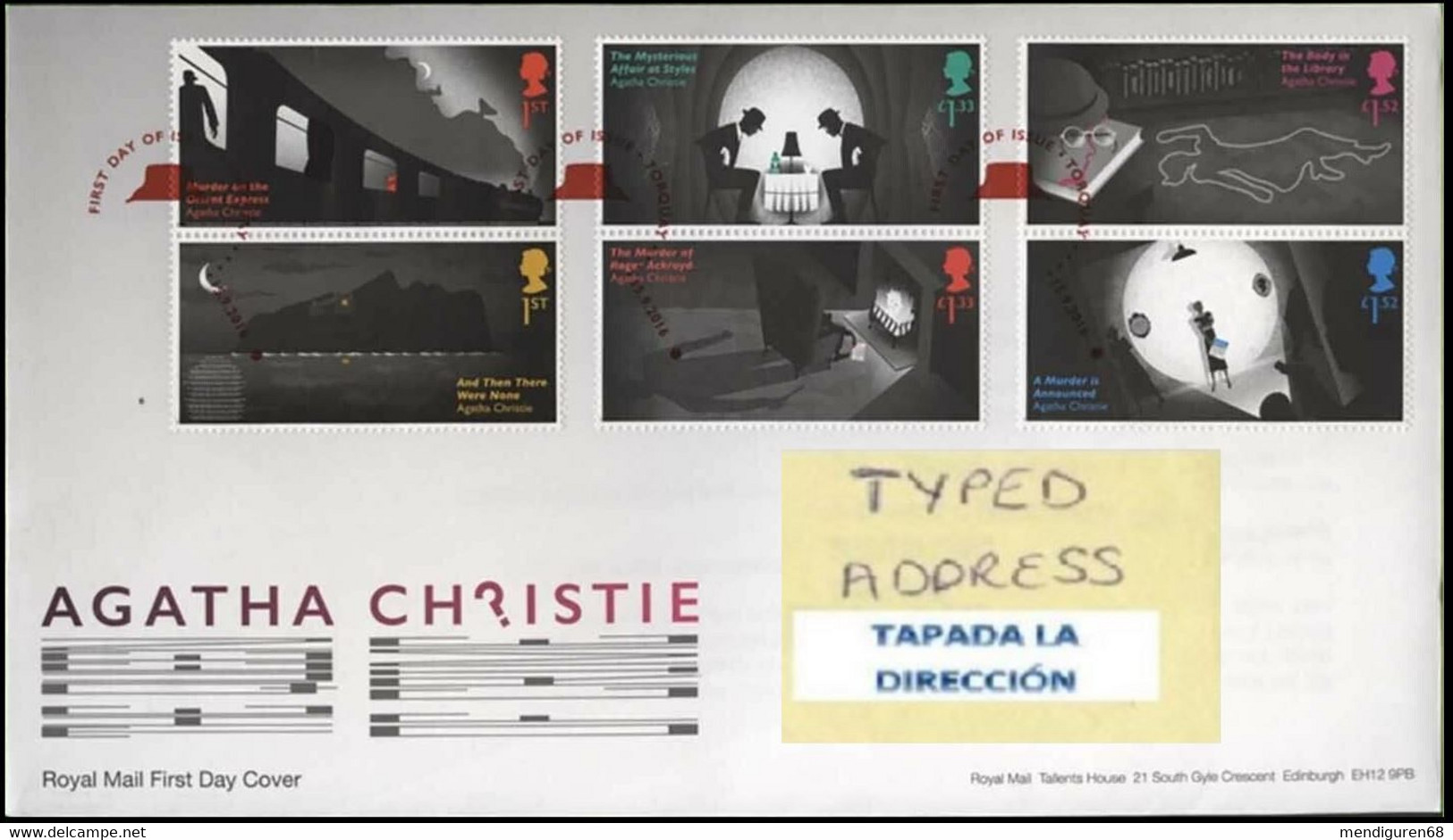 GROSSBRITANNIEN GRANDE BRETAGNE GB 2016 AGATHA CHRISTIE SET 6V FDC SG 3885-90 MI 3943-48 YT 4355-60 SC 3548-53 - 2011-2020 Dezimalausgaben