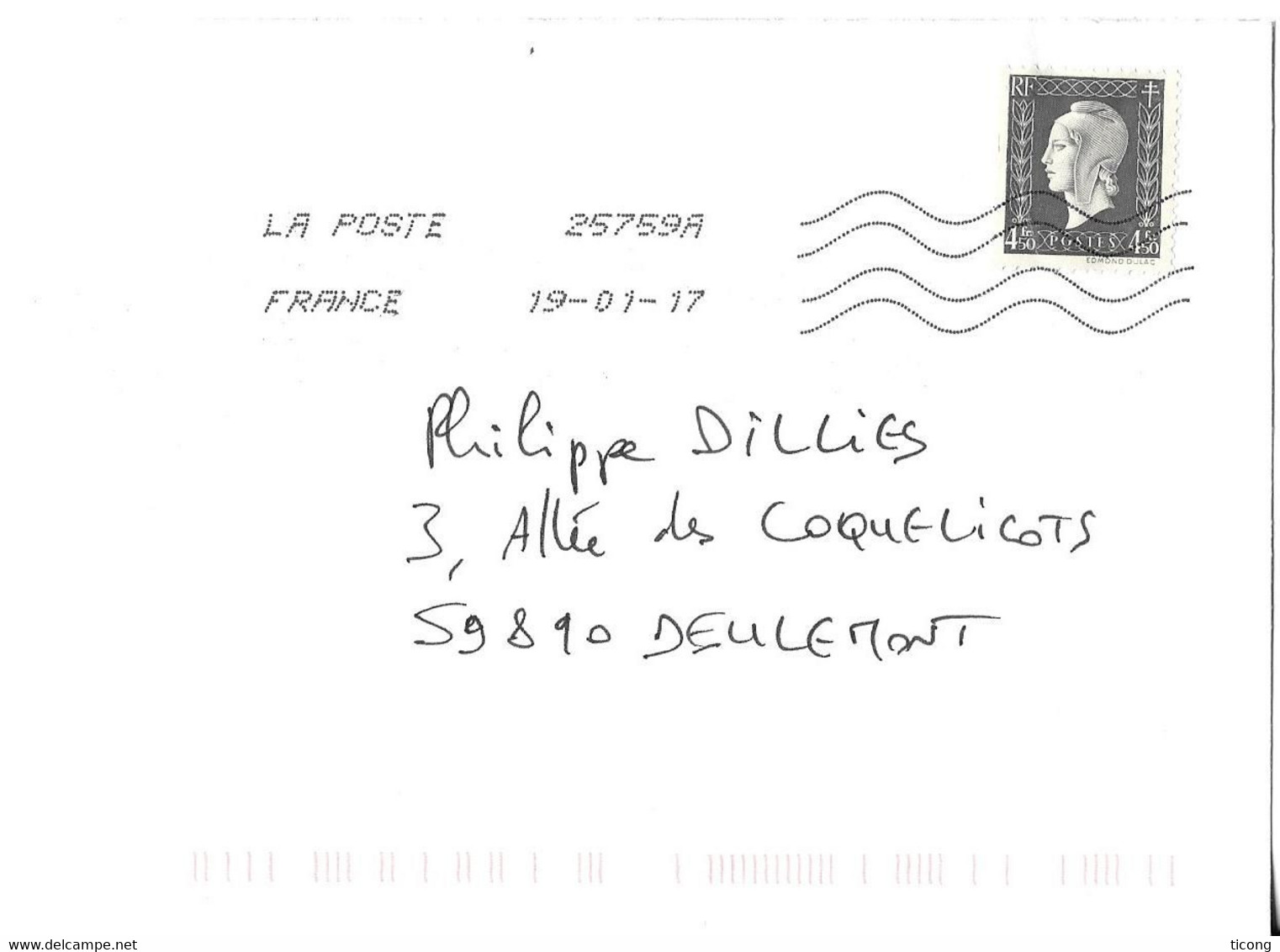 CURIOSITE DE 2017, MARIANNE DE DULAC ( LE 4,50 FRS ) DE 1945 SEUL SUR LETTRE FLAMME LA POSTE 2017, VOIR LES SCANNERS - Storia Postale