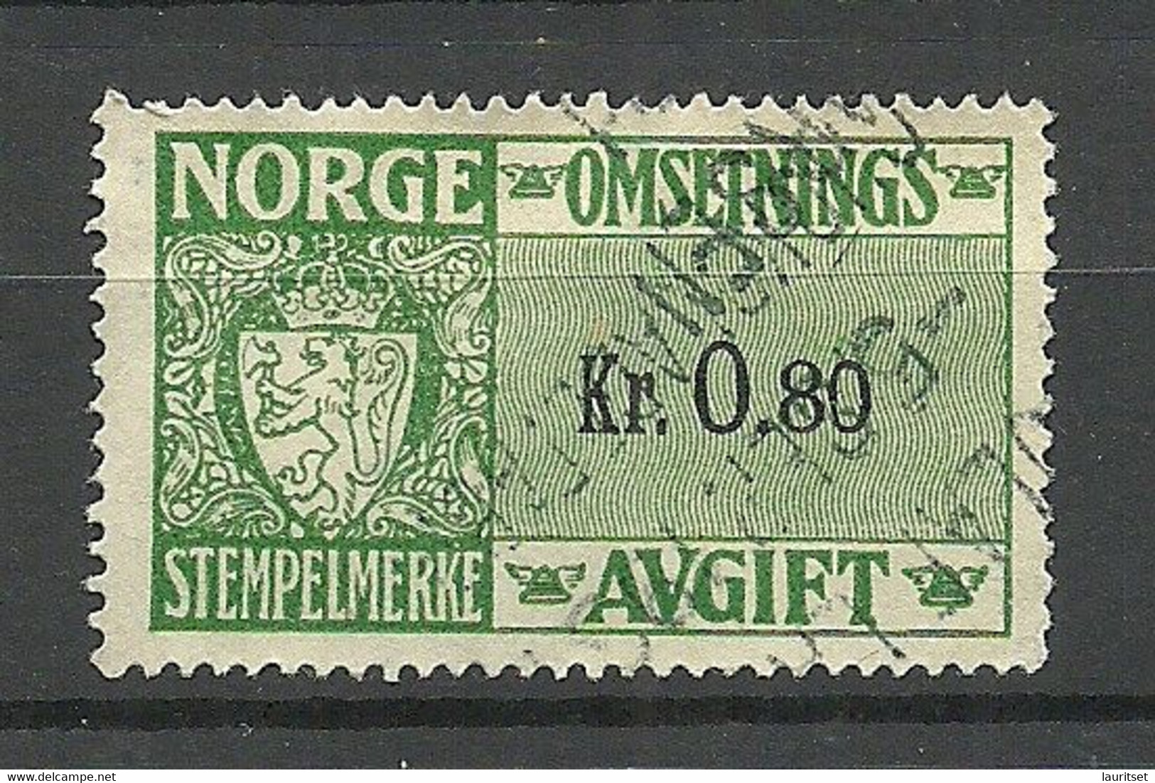 NORWAY Norwegen Sempelmarke Documentary Tax 0.80 Kr. O - Fiscale Zegels