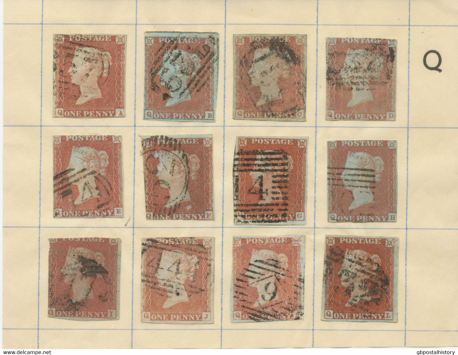 COLLECTION QV 1d red imperforated complete sheet reconstruction of 240 stamps (within ca. 130 four margins copies)