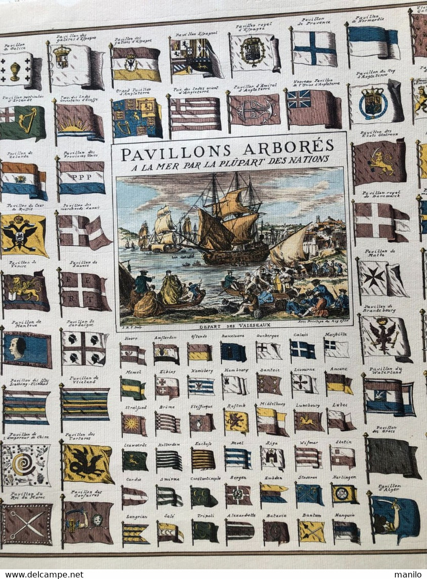 PAVILLONS ARBORES A LA MER Par La Plupart Des Nations Avec Privilège Du Roy 1756 -Héraldique -Armoiries -Lithographie - Autres & Non Classés