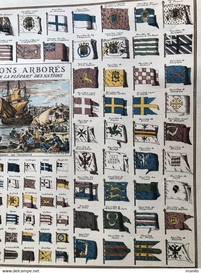 PAVILLONS ARBORES A LA MER Par La Plupart Des Nations Avec Privilège Du Roy 1756 -Héraldique -Armoiries -Lithographie - Autres & Non Classés