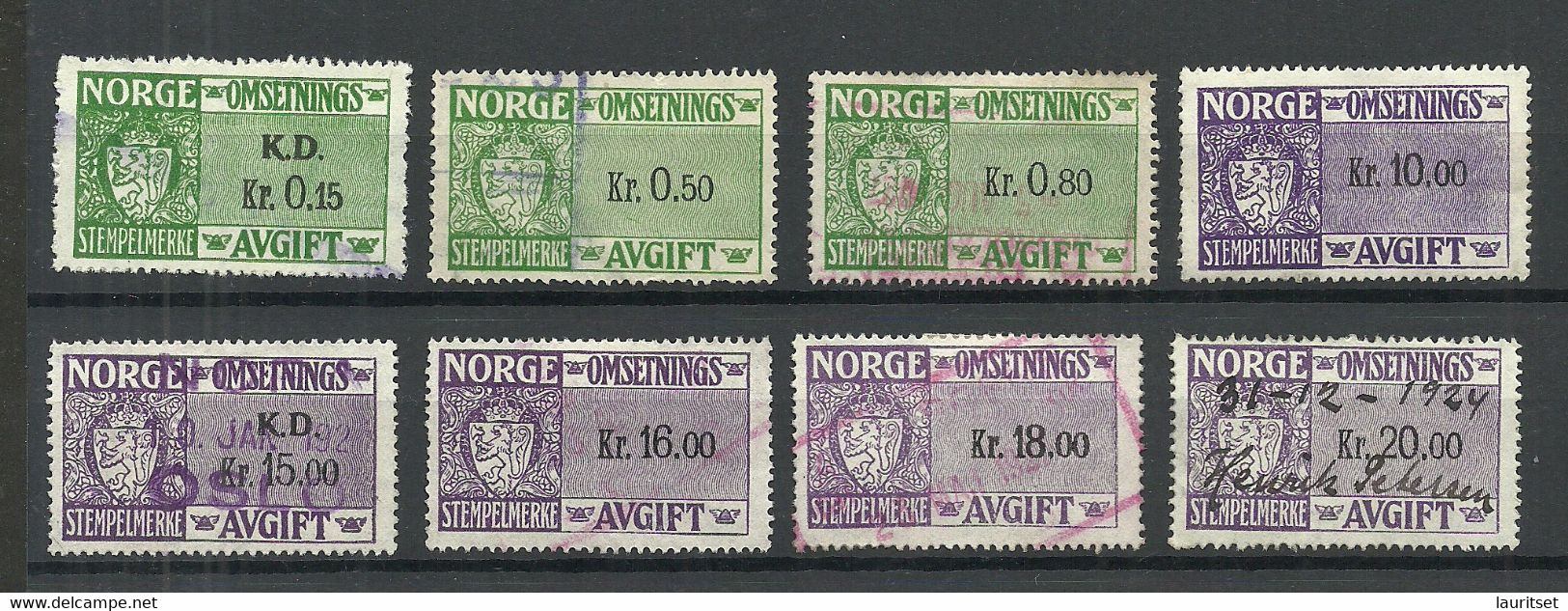 NORWAY Norwegen 1920ies Sempelmarken Documentary Tax O - Revenue Stamps