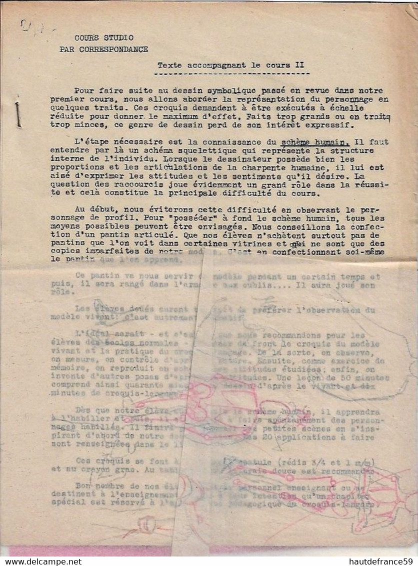 Enseignement Du Dessin COURS STUDIO  1937 LE CROQUIS RATIONEL Cours II - La Louvière Belgique Nombreux Dessins Schémas - Other Plans