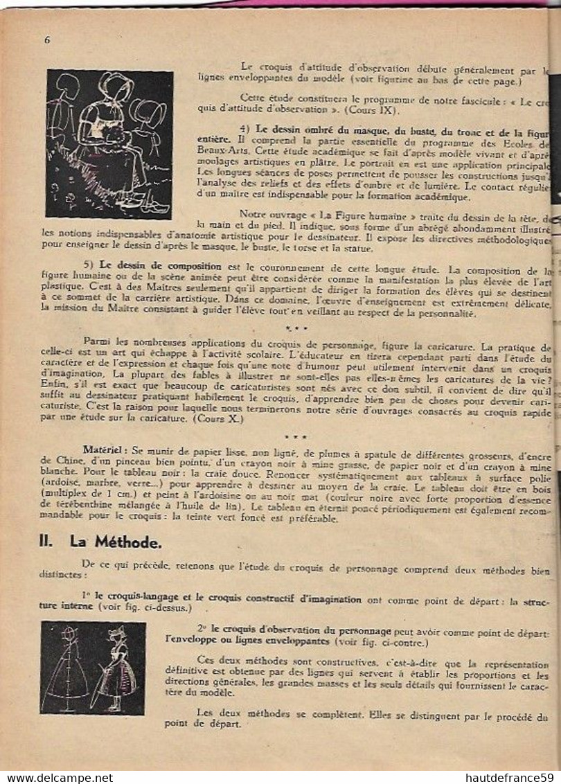 enseignement du dessin COURS STUDIO  1937 LE CROQUIS RATIONEL cours II - La Louvière Belgique nombreux dessins schémas