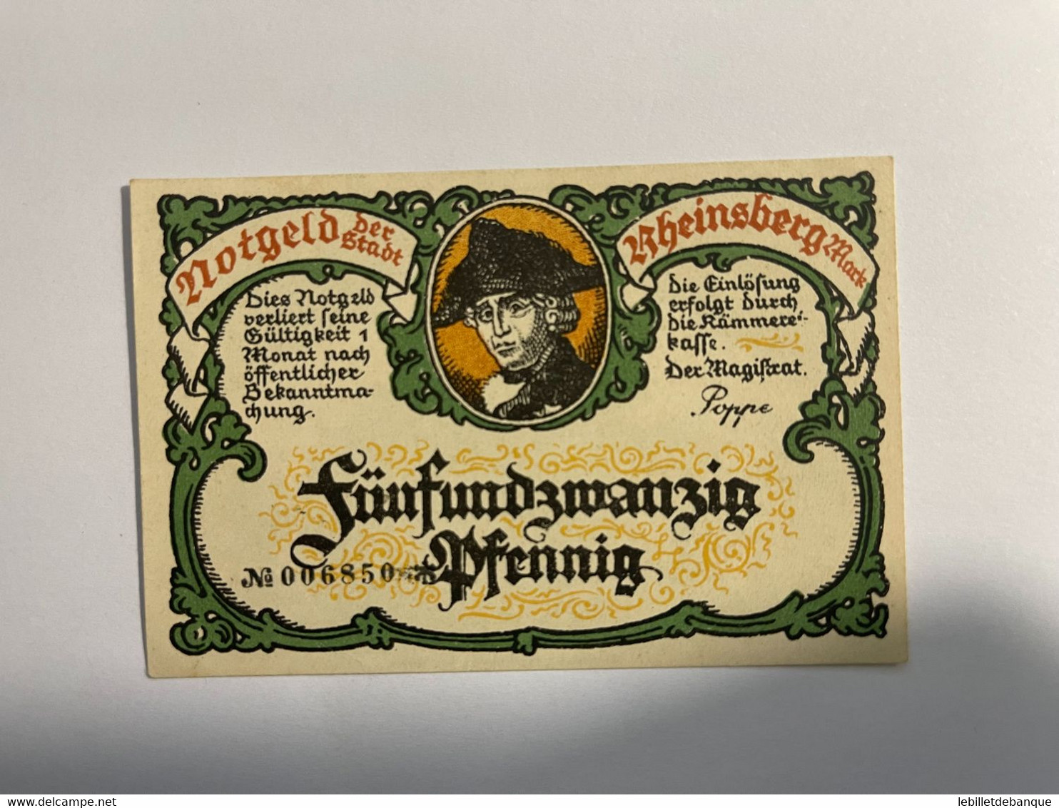 Allemagne Notgeld Rheinsberg 25 Pfennig - Collections