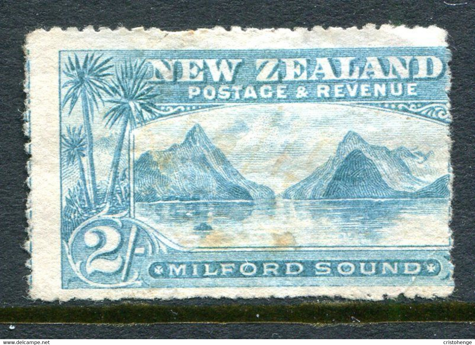 New Zealand 1902-07 Pictorials - Wmk. NZ & Star - P.14 - 2/- Milford Sound - Blue-green MNG (SG 328a) - Toned - Nuevos