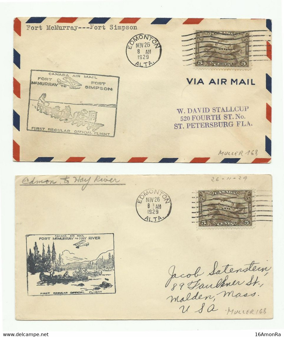 Muller 168 - 3 Covers Fr. 5c. Canc. EDMONTON 26 Nov.. 192 To USA + 3 Differents Hs FORT MC MURRAY To FORT SIMPSON, TO HA - Airmail