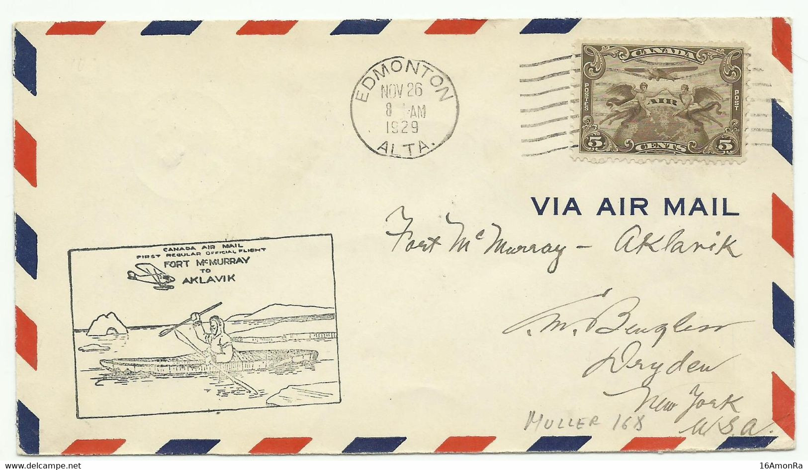 Muller 168 - 3 Covers Fr. 5c. Canc. EDMONTON 26 Nov.. 192 To USA + 3 Differents Hs FORT MC MURRAY To FORT SIMPSON, TO HA - Luchtpost