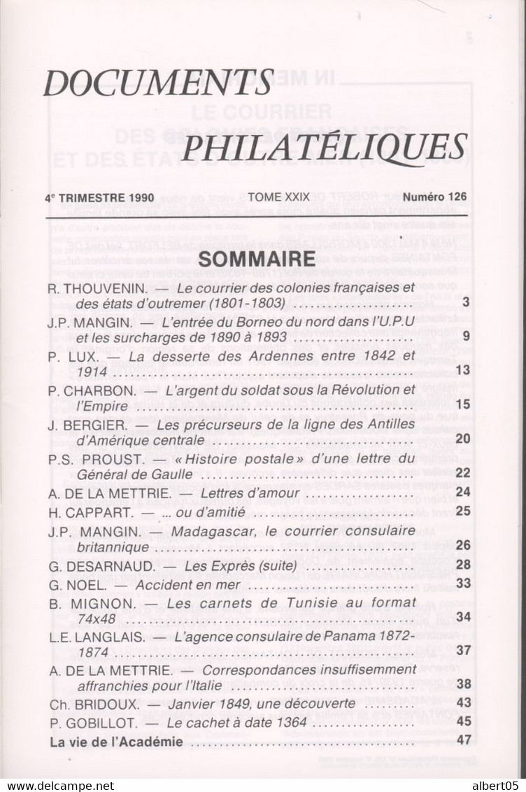 Revue  De L' Académie De Philatélie - Documents Philatéliques N° 126 -4 ème Trimestre 1990 - Avec Sommaire - Filatelia E Historia De Correos