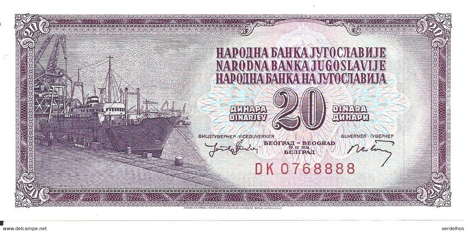 YOUGOSLAVIE 20 DINARA 1974 UNC P 85 - Yugoslavia