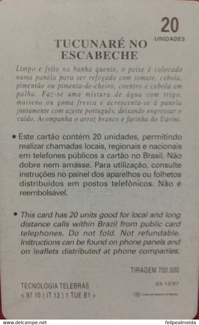 Phone Card Manufactured By Telebras In The Early 1990s - Representation Of A Typical Dish Of Brazilian Culture - Alimentación